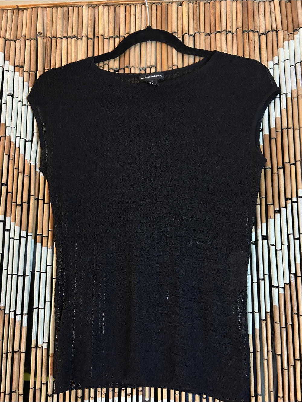 Club Monaco Black Cap-Sleeve Knit/Mesh Top S
